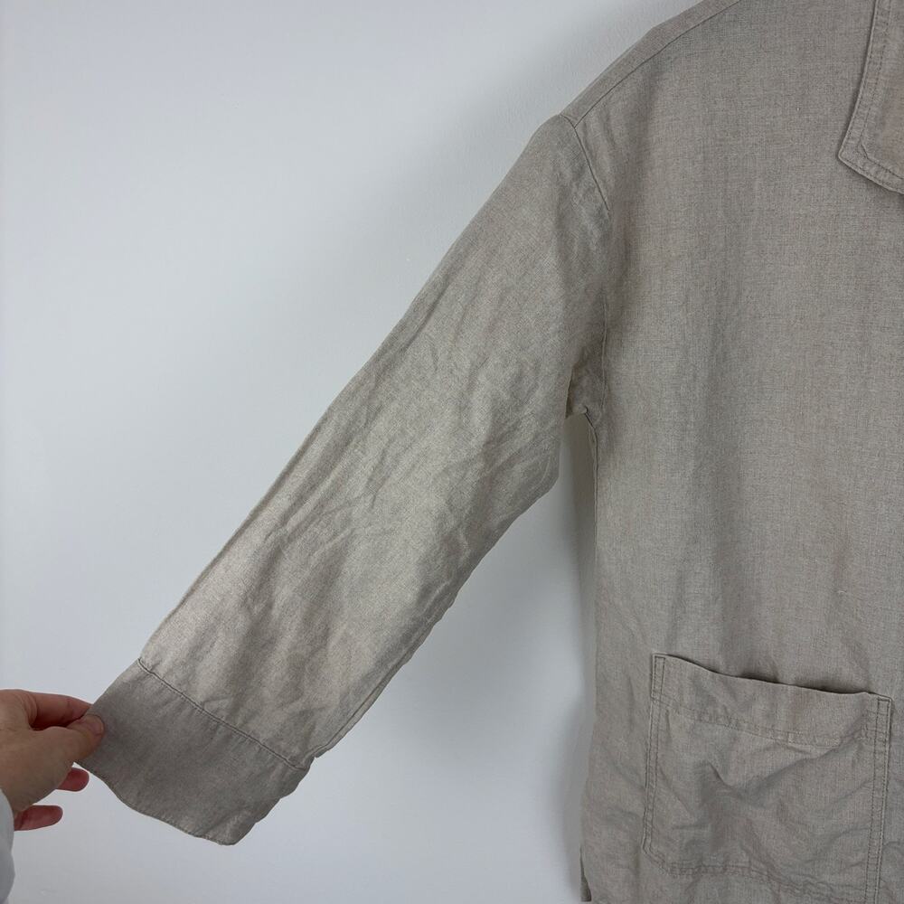 Eileen Fisher Tan 100% Organic Linen Long Jacket Medium relaxed fit - Picture 6 of 10